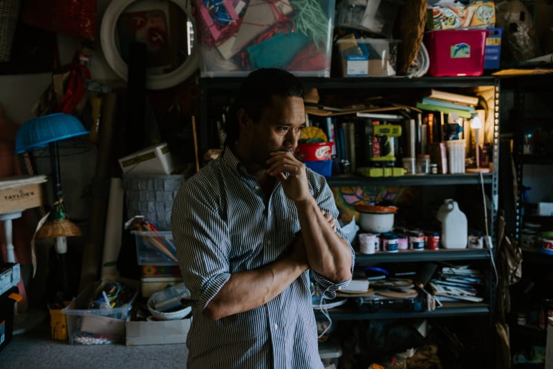 Telly Tuita in studio, Wellington, New Zealand, 2022. Photo: Julian Zeman.