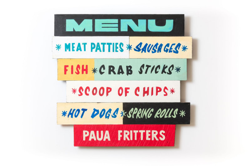 Bev Moon, Friday Night Ritual, acrylic on found wood panels, 520 x 540mm, 2024.