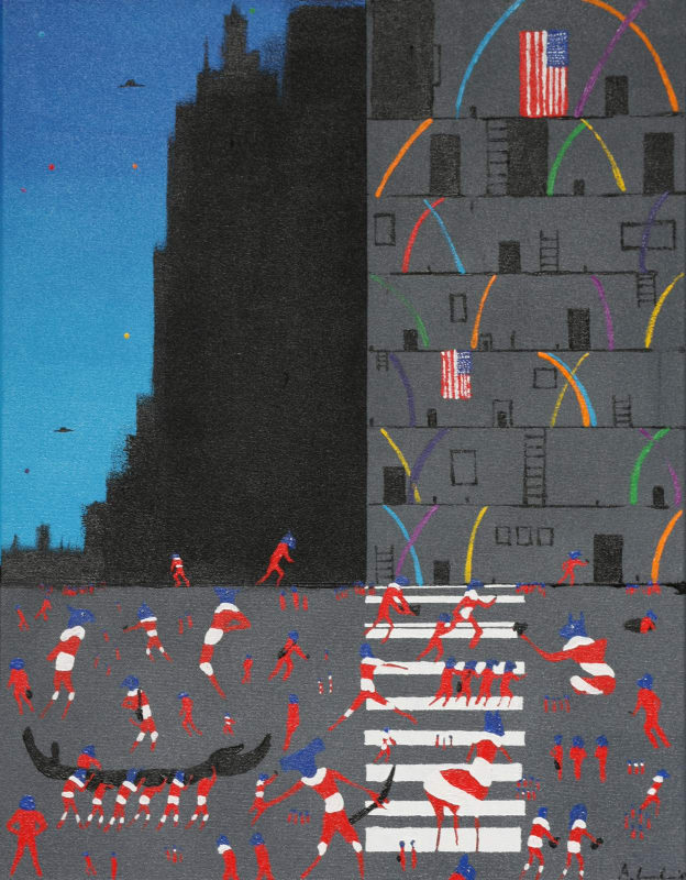 Andy Leleisi'uao, 34th St/6th Ave (Monday), acrylic on canvas, 430x330mm, 2010.