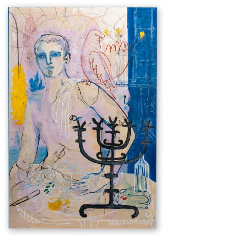 Simon Buret, The Mornings, 2024 | Acrylic, coffee, oil sticks on canvas | 165 x 120 cm