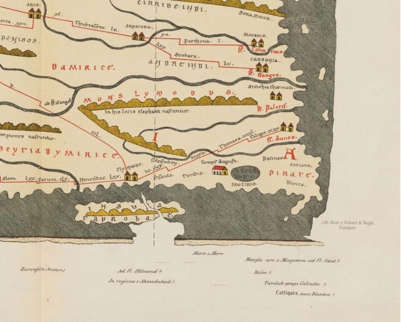 The right-most end of Tabula Peutingeriana featuring Muziris