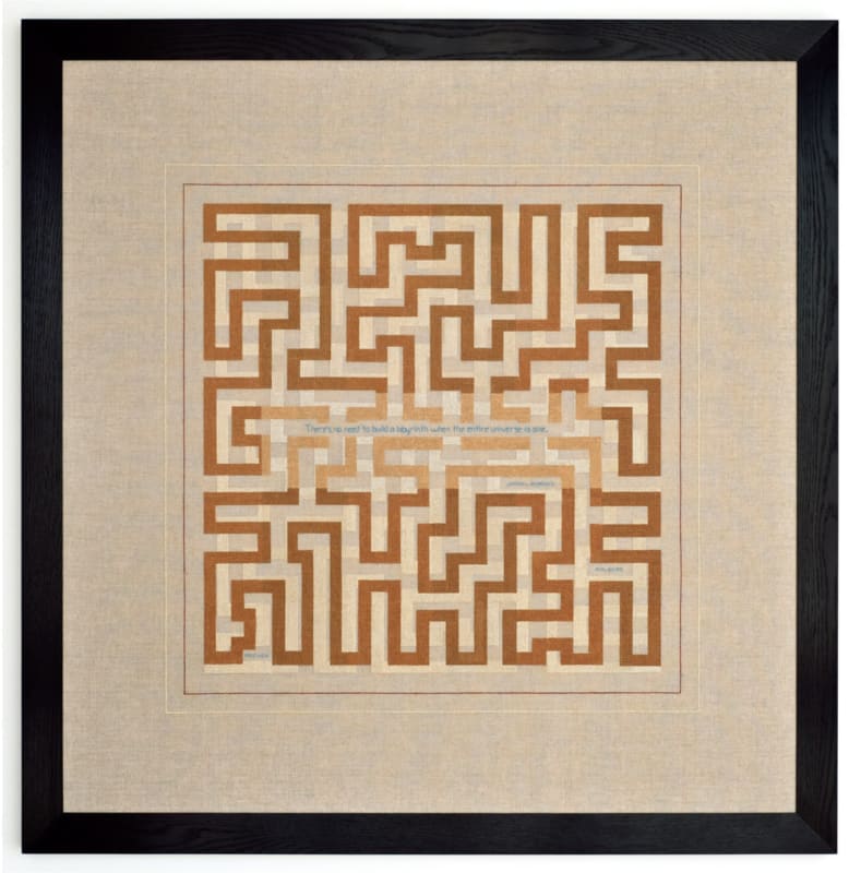 Elaine Reichek, "There's No Need" (2011), hand embroidery on linen, 46 x 45 inches