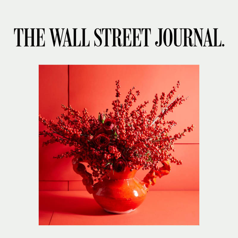 THE ARRANGEMENT Ilex-berry branches, tiny matte rose hips and spray roses mimic the one-color topography of Salvatore Scarpitta’s 1960 ‘Mailbox’ (below). Donna Green Red Earthenware Vase, similar works available at McClain Gallery, 713-520-9988 Stephen Kent Johnson for The Wall Street Journal, Floral Styling by Lindsey Taylor, Prop Styling by Carla Gonzales-Hart