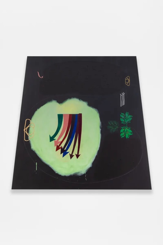 Allison Miller, Library, 2023. Oil, acrylic, and marble dust on canvas, 56 x 45 1/2 (top width) x 58 1/2 (bottom width) inches. Courtesy Susan Inglett Gallery, NYC.