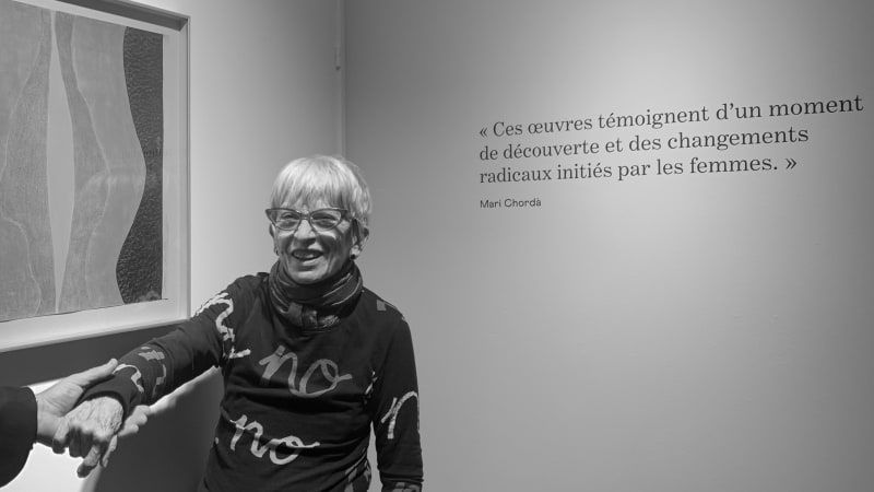 Mari Chordà in her exhibition's opening "Feminist Landscapes" at Galeria Mayoral Paris, 2023.