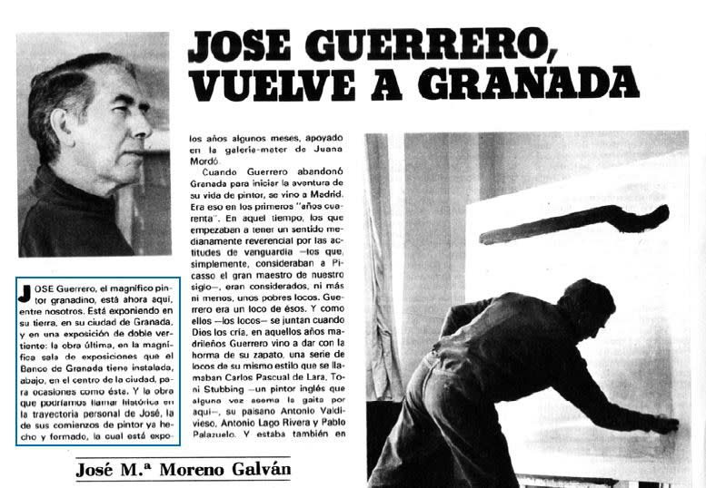 Fragment of an article by José María Moreno Galván "José Guerrero, vuelve a Granada", 1976