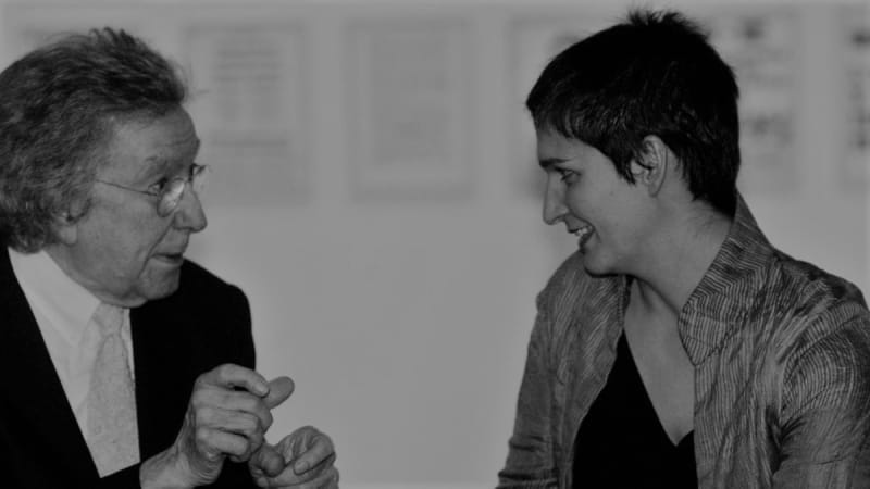 Antoni Tàpies and Nuria Enguita, director of the Fundacio Antoni Tàpies 1998-2008
