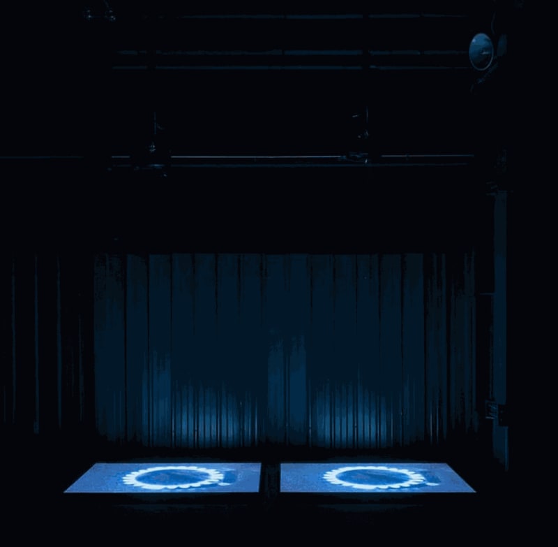 Miroslaw Balka, Blue Gas Eyes, 2004, steel, salt, and DVD projection, 170 x 125 x 5 cm (each), edition of 2 + 1AP