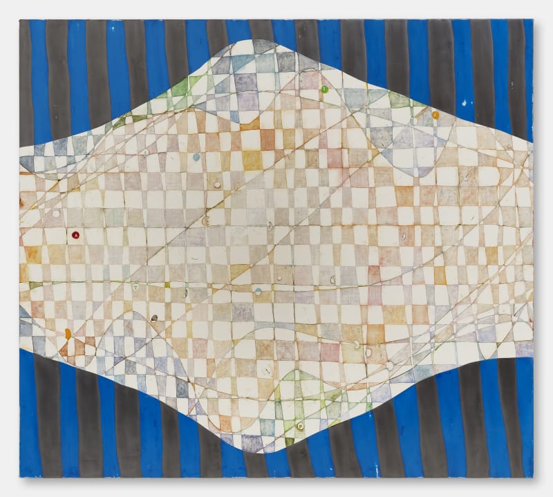 SOPHIE REINHOLD, A-T_O:P+I/E, 2024, oil and pigmented marble dust on jute, 160 x 180 cm