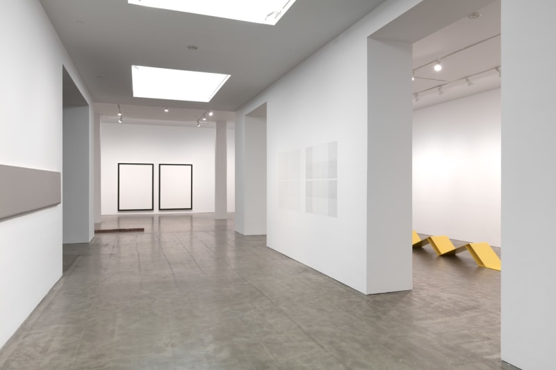 Installation view of Paula Cooper Gallery with large abstract conceptual artworks