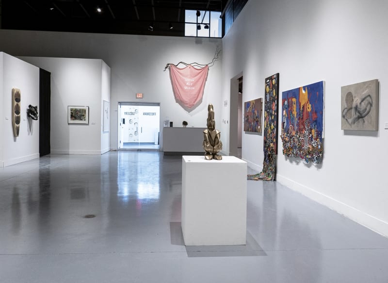 Installation view of 2023 exhibition "Parallels and Rupture," featuring work by Danny Simmons, at The Freedman Gallery, Albright College