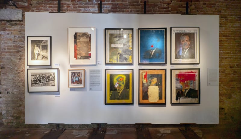 Installation view of 2024 exhibition Boris Lurie: Life with the Dead at the Scuola Grande San Giovanni Evangelista di Venezio.
