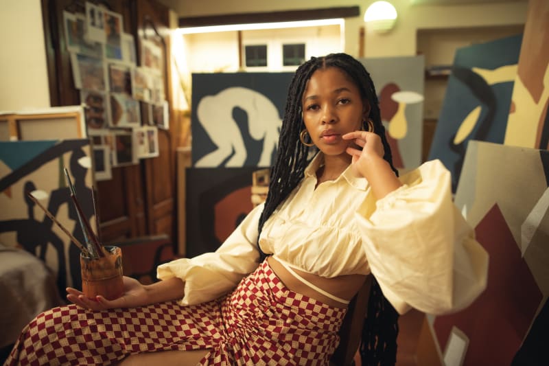 Lulama Wolf at her studio during her residency with Makwande Art Residency, Antibes, France.