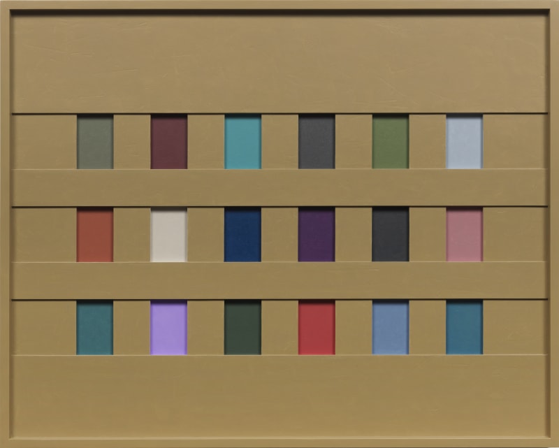 John Pittman #212 - Grid 18 - Rattan, 2012 alkyd on wood relief 24 x 30 x 1.75 inches