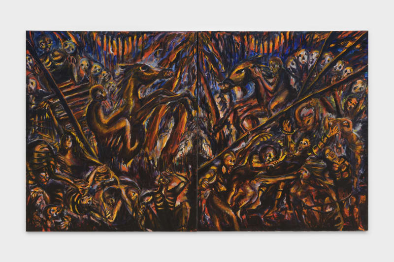 Nabil Kanso Riders, 1984 Oil on canvas 101 x 88 1/2 in (each panel) 256.5 x 224.8 cm