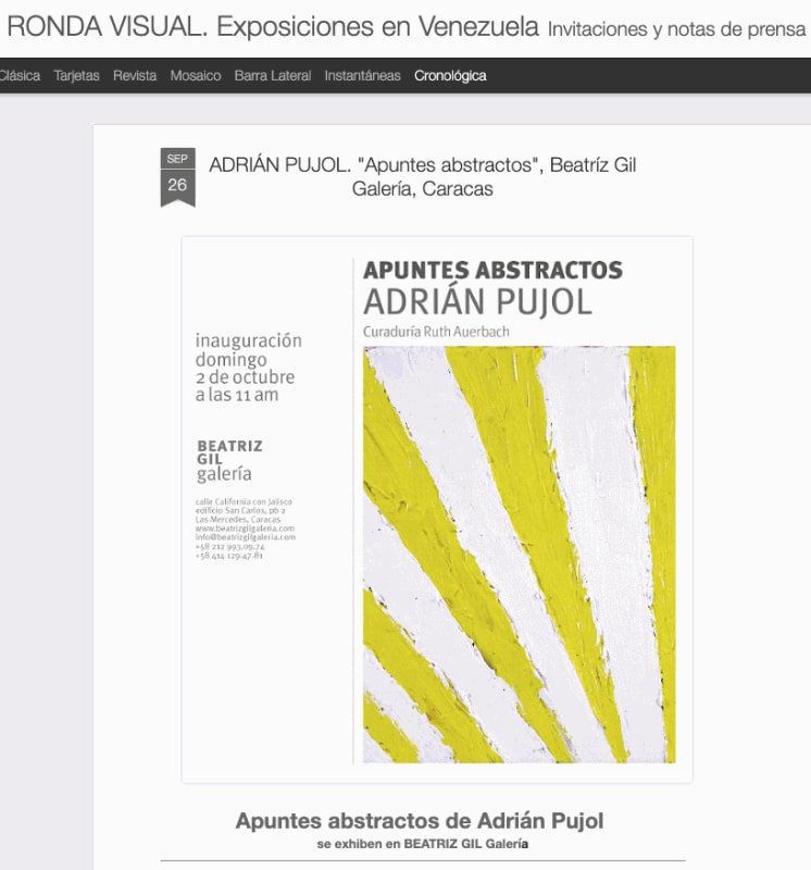 ADRIÁN PUJOL. 'Apuntes abstractos', Beatríz Gil Galería, Caracas, Ronda Visual