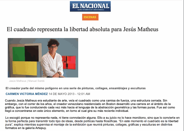 El cuadrado representa la libertad absoluta para Jesús Matheus , El Nacional