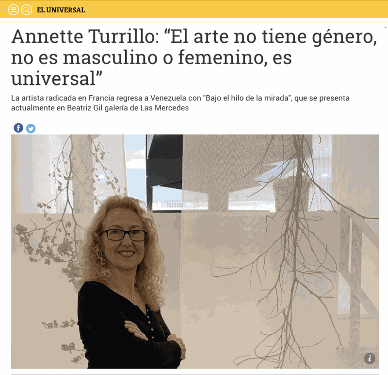 Annette Turrillo: “El arte no tiene género, no es masculino o femenino, es universal”, El Universal - Periodico Digital