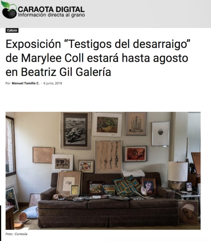 Exposición 'Testigos del desarraigo' de Marylee Coll estará hasta agosto en Beatriz Gil Galería, Caraota Digital