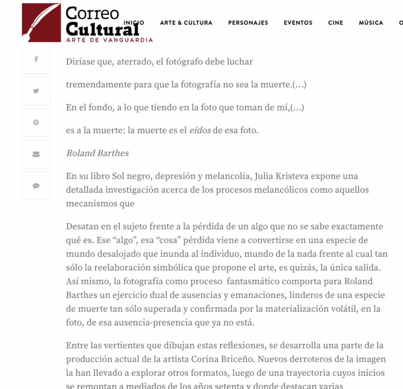 Corina Briceño obra reciente, Correo Cultural