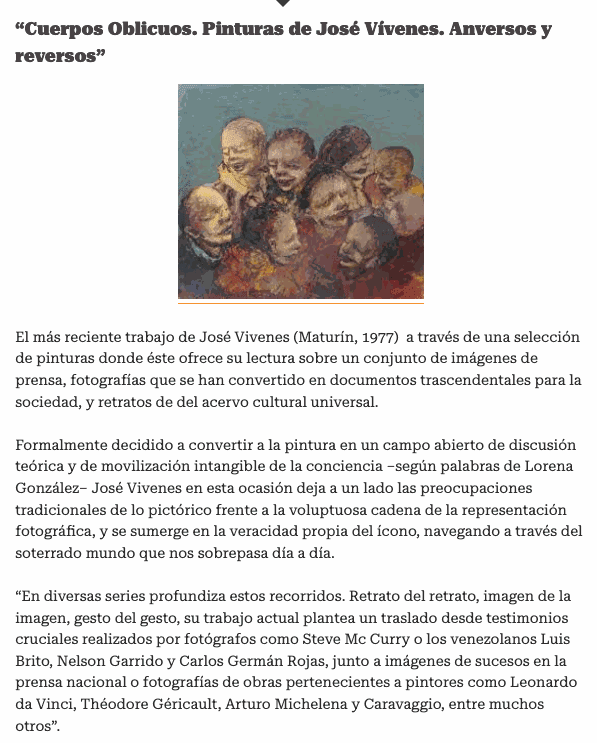 Cuerpos Oblicuos. Pinturas de José Vívenes. Anversos y reversos, Run Run