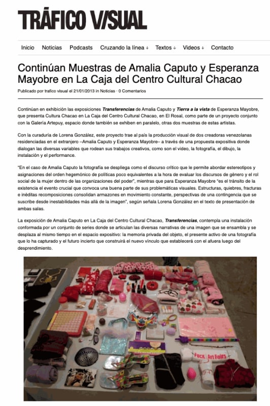 Continúan Muestras de Amalia Caputo y Esperanza Mayobre en La Caja del Centro Cultural Chacao, Tráfico Visual