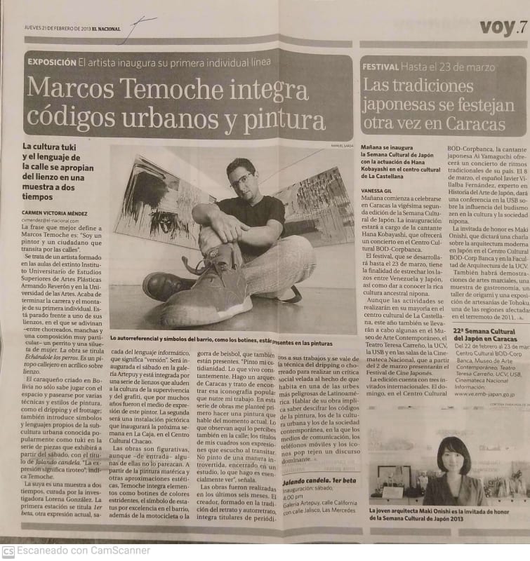 Marcos Temoche integra códigos urbanos y pintura, El Nacional