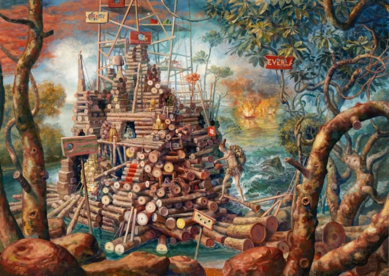 “Self Portrait as Emergency Shipwright” (2013), oil on canvas, 60 x 84 inches. All images © Julie Heffernan, shared with permission