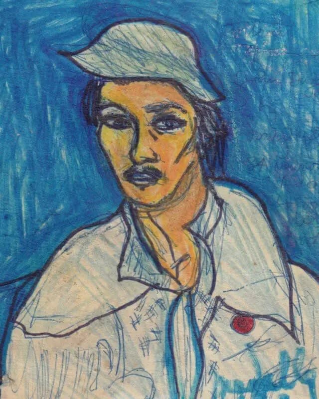 David Medalla, Untitled, 1973. Ballpoint pen, colored pencil, felt-tip marker, and watercolor on aluminum foil-coated board. 5 7/16 × 4 1/2 in. (13.8 × 11.5 cm). Courtesy of David Medalla Archive and another vacant space, Berlin.