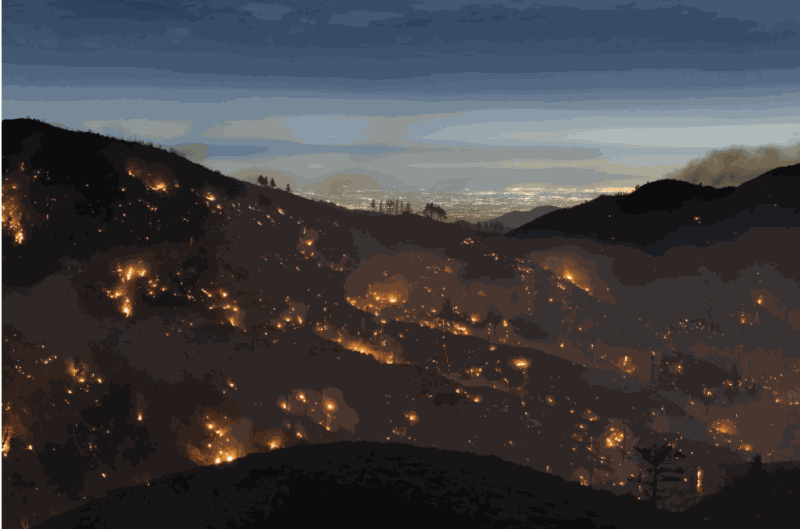A photo Kevin Cooley took during the Bobcat Fire in the San Gabriel Mountains above Los Angeles in 2020. (Courtesy...