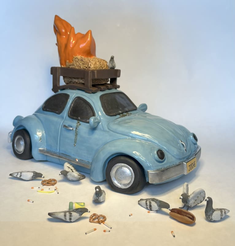 Lulu Marin, "Joche's Bug" (2025) 8.5” x 12” x 6.5” Mid-fire clay, underglaze, and acrylic marker