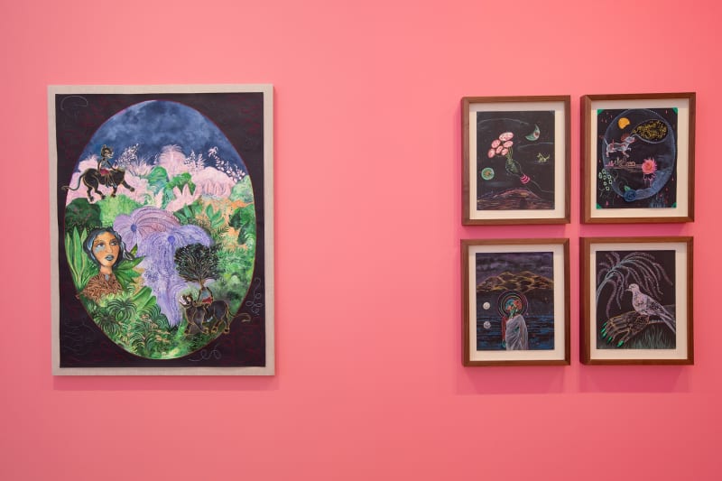 Installation View, Chitra Ganesh: Tiger in the Looking Glass at Gallery Wendi Norris, 2024. Courtesy Gallery Wendi Norris. Photo by Scott Saraceno.