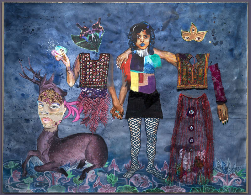 Artwork: Chitra Ganesh, After the Storm, 2019, Water-based paints, fabric hardener, archival PVA glue, mixed media; mounted on paper on linen, 84 x 108 inches (213.4 x 274.3 cm)