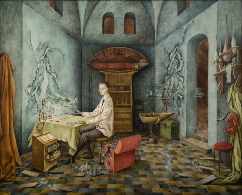 Remedios Varo, “Armonía” (Harmony) (1956); collection Eduardo F. Costantini (© 2023 Remedios Varo, Artists Rights Society (ARS), New York / VEGAP, Madrid)