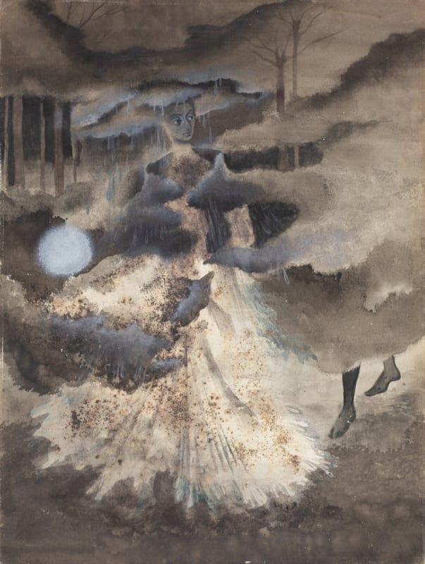 Remedios Varo, Apártalos que voy de paso, 1959. Gouache on Bristol board. Courtesy Gallery Wendi Norris