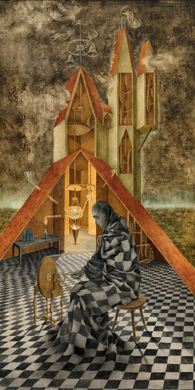 Remedios Varo, “Ciencia inútil, o El alquimista” (Useless Science, or The Alchemist) (1955); Museo de Arte Moderno (INBAL/Secretaría de Cultura © 2023 Remedios Varo, Artists Rights Society (ARS), New York / VEGAP, Madrid, photo by Rodrigo Chapa)