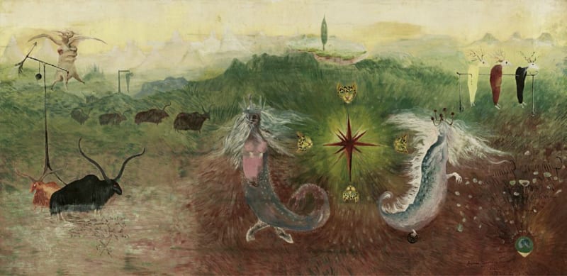 Leonora Carrington (in collaboration with Max Ernst, Marcel Duchamp, and Roberto Matta), Summer, 1942, oil on canvas, 5' 8 7⁄8" × 11' 9 3⁄4". © Estate of Leonora Carrington/Artists Rights Society (ARS), New York.