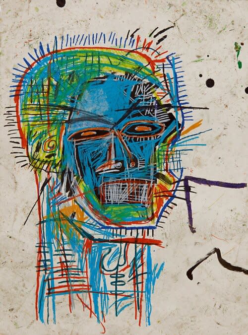 A 1982 Jean-Michel Basquiat drawing of a head sold for $15.2 million.Credit...via Sotheby's