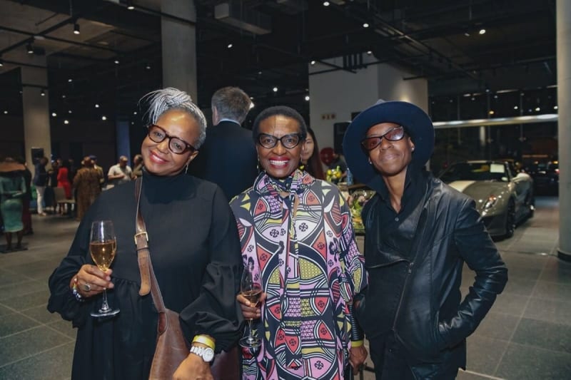 Makgati Molebatsi with International Jazz Day Director Brenda Sisane (left) and visual artist Adejoke Tugbiyele (right), 2019. Courtesy of LATITUDES Art Fair.