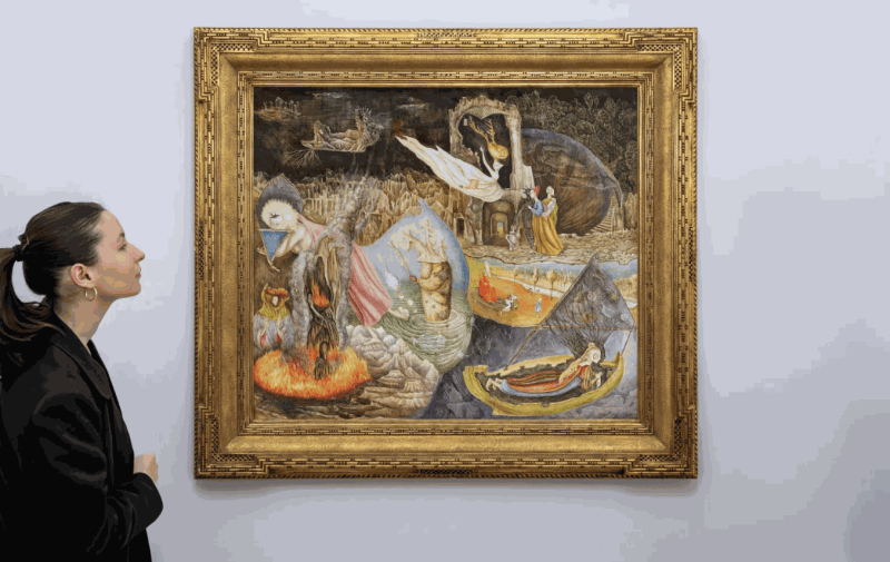 Leonora Carrington, “Les Distractions de Dagobert” is now the most expensive work by a British-born woman sold at auction. (image courtesy Sotheby’s)