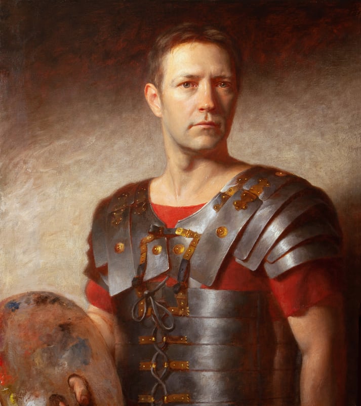 Andrew Bonneau, Self-Portrait in Armour, 2021, Oil on linen, 75.3cm x 65cm