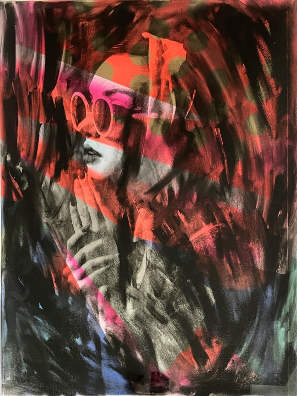 Louis Pratt, I hope it’s real, 2023, Etched glass, metallic leaf, paint, 81cm x 61cm