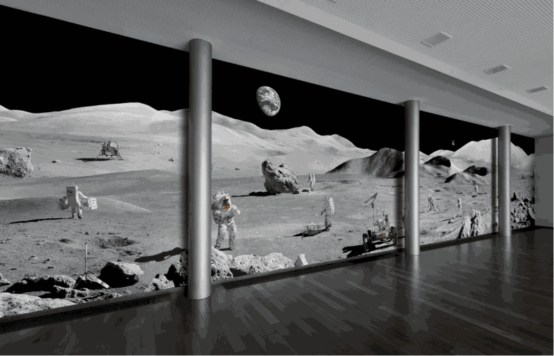 Lunar explorers, 2019, hybrid photography, archival pigment print, diasec, custom-made aluminium frame, Diasec, 4 x 20 m | 4 x20m