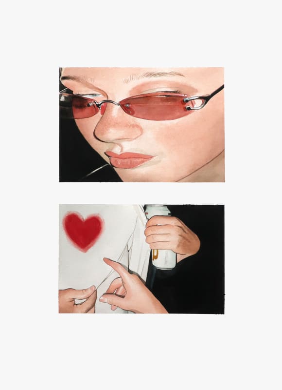 I crossed the ocean for a heart of gold, 2025, aquarelle sur papier Arches, 70 x 50 cm, Courtesy de l'artiste et Galerie Claire Gastaud