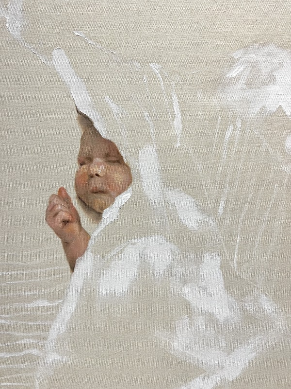 Oleksandra Martson, A sleeping baby, Oil on raw canvas, 40 x 60 cm, 2022
