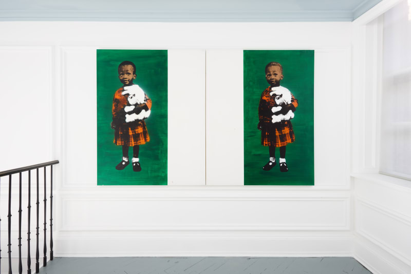 Leonard "Soldier" Iheagwam, Ozioma with a White Rabbit , Acrylic on canvas, 246 x 152 cm, 2023