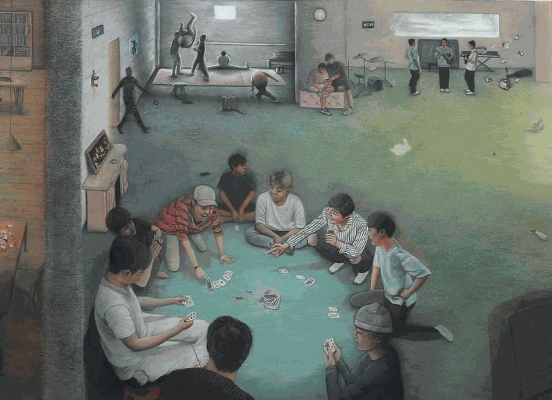 Lessons through Dusk and Dawn, 2023, pigment on washi, 117 x 285 cm