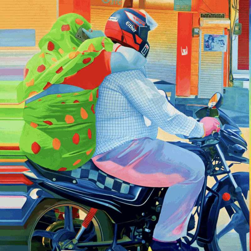 Zeehan Wazed "Life is Now", 2025 Oil, acrylic, and pastel on canvas 60 x 60 inches