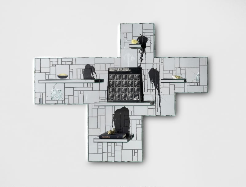 Rashid Johnson. 'Disorder at the Border', Mirrored tile,black soap, wax, vinyl, shea butter, space rock, oyster shell, 2011. 49 39/64 x 65 33/64 x 7 3/4 in..