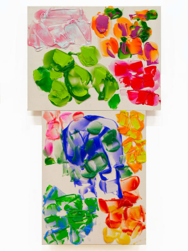 Kenjiro Okazaki, At that moment, a golden-gleaming green lizard runs along the edge of the iron cage. The roses the boy was gathering gleamed like rubies. “Oh, Mama, this little heart of tears, love, and death that you just gave me is truly a terrible flower.” Finally, the child brought a rose and then said the beautiful child had given it to him. “Can you smell the scent of storm, tears, and happiness?” As the sun dipped below the horizon, while painted the sky in hues of orange and red., 2024, Acrylic on canvas, 207,7 x 116,7 cm (81 3/4 x 46 in.), (KO011)